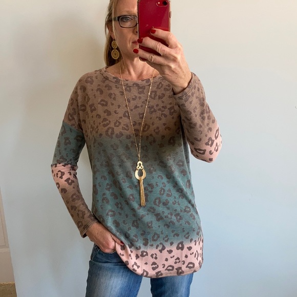 Tops - Color Bock, Animal Print Tunic Top